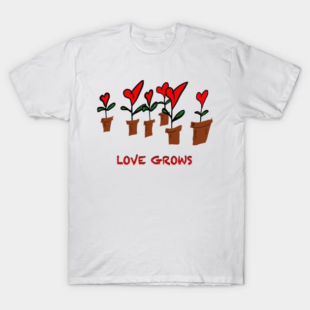Little Hearts in flowerpots, Love Grows T-Shirt by Coppack